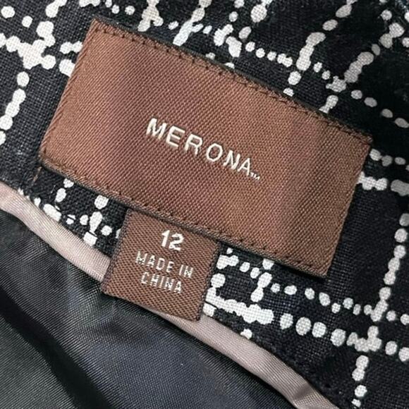 Merona Womens Linen Sheath Dress Sleeveless Knee Length Plaid Black/White Sz 12 - Picture 5 of 8